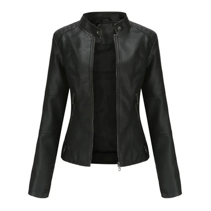 Veste en cuir col mandarin style tendance