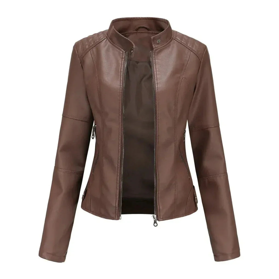 Veste en cuir col mandarin style tendance