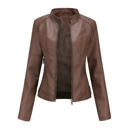 Veste en cuir col mandarin style tendance