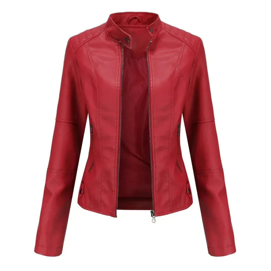 Veste en cuir col mandarin style tendance