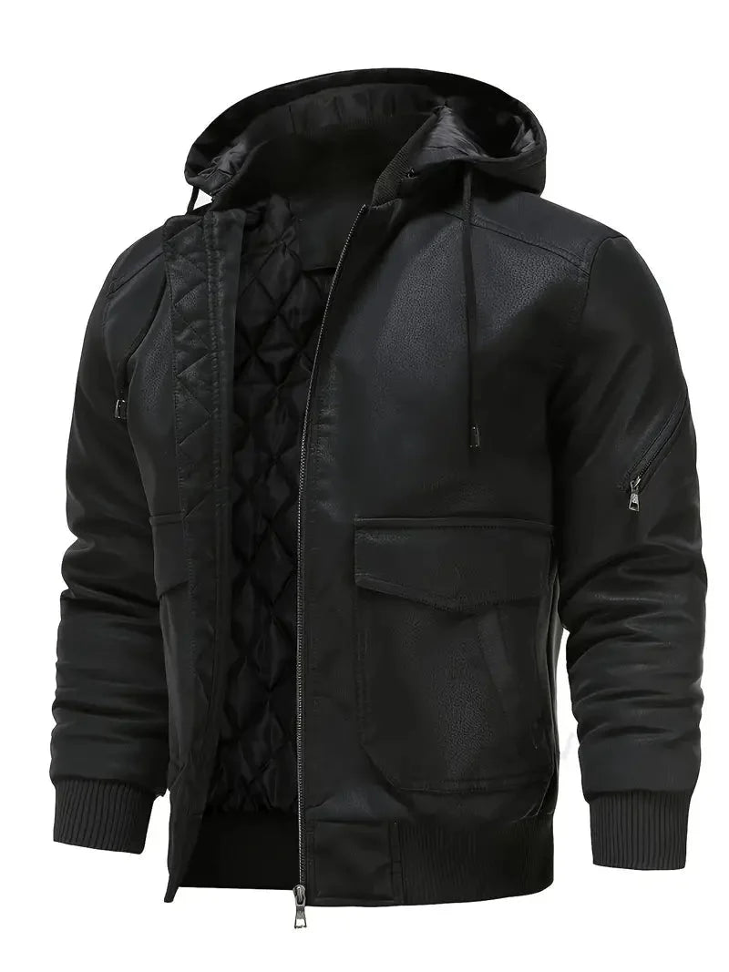 Herren Lederjacke Warm Kapuze - IdealeKleiden