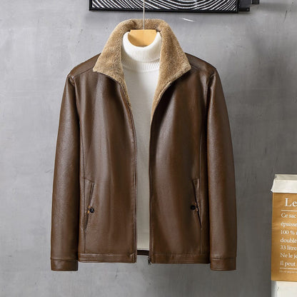 Veste en cuir hiver noir fermeture éclair polaire