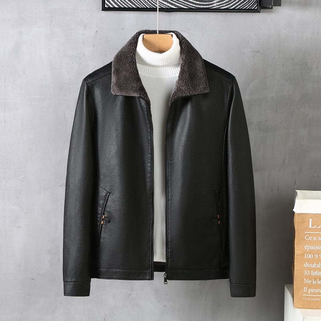 Lederjacke Winter Schwarz Reißverschluss Fleece - IdealeKleiden