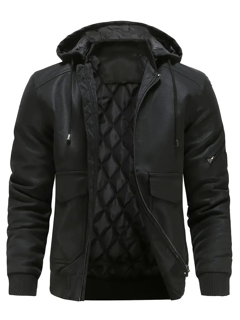 Blouson en cuir pour homme, chaud et isolé, pour l'hiver