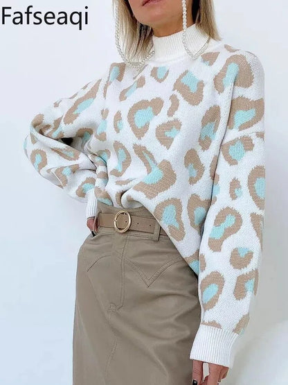 Pulls à col roulé épais léopard femme