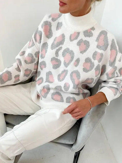 Pulls à col roulé épais léopard femme