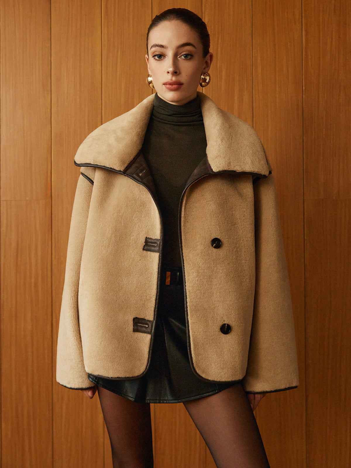 Manteaux longs pour femme - Manteau d'hiver chaud avec liseré contrastant
