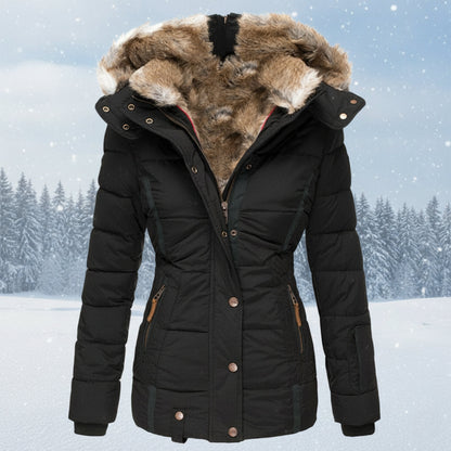 Parka matelassé chaud pour femme avec capuche en fausse fourrure