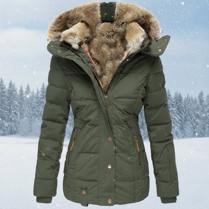 Parka matelassé chaud pour femme avec capuche en fausse fourrure
