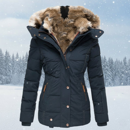 Parka matelassé chaud pour femme avec capuche en fausse fourrure