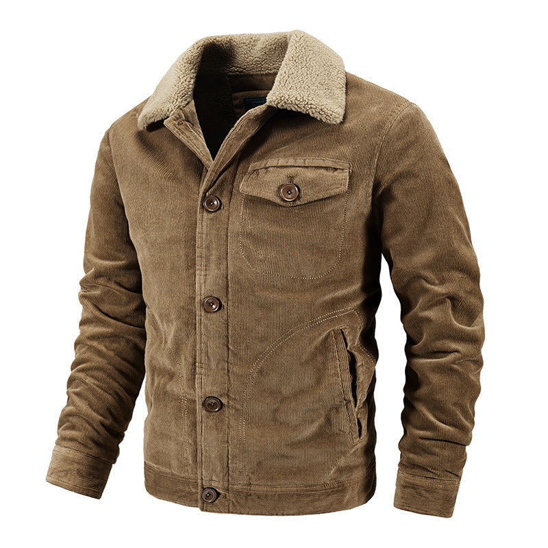 Herren Winterjacke Pelzbesatz Corduroy Stil - IdealeKleiden