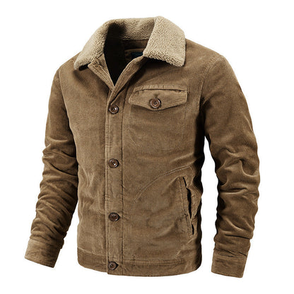 Herren Winterjacke Pelzbesatz Corduroy Stil - IdealeKleiden