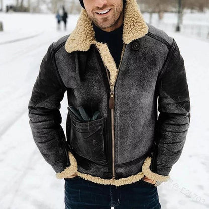 Blouson en cuir pour homme avec doublure polaire chaude