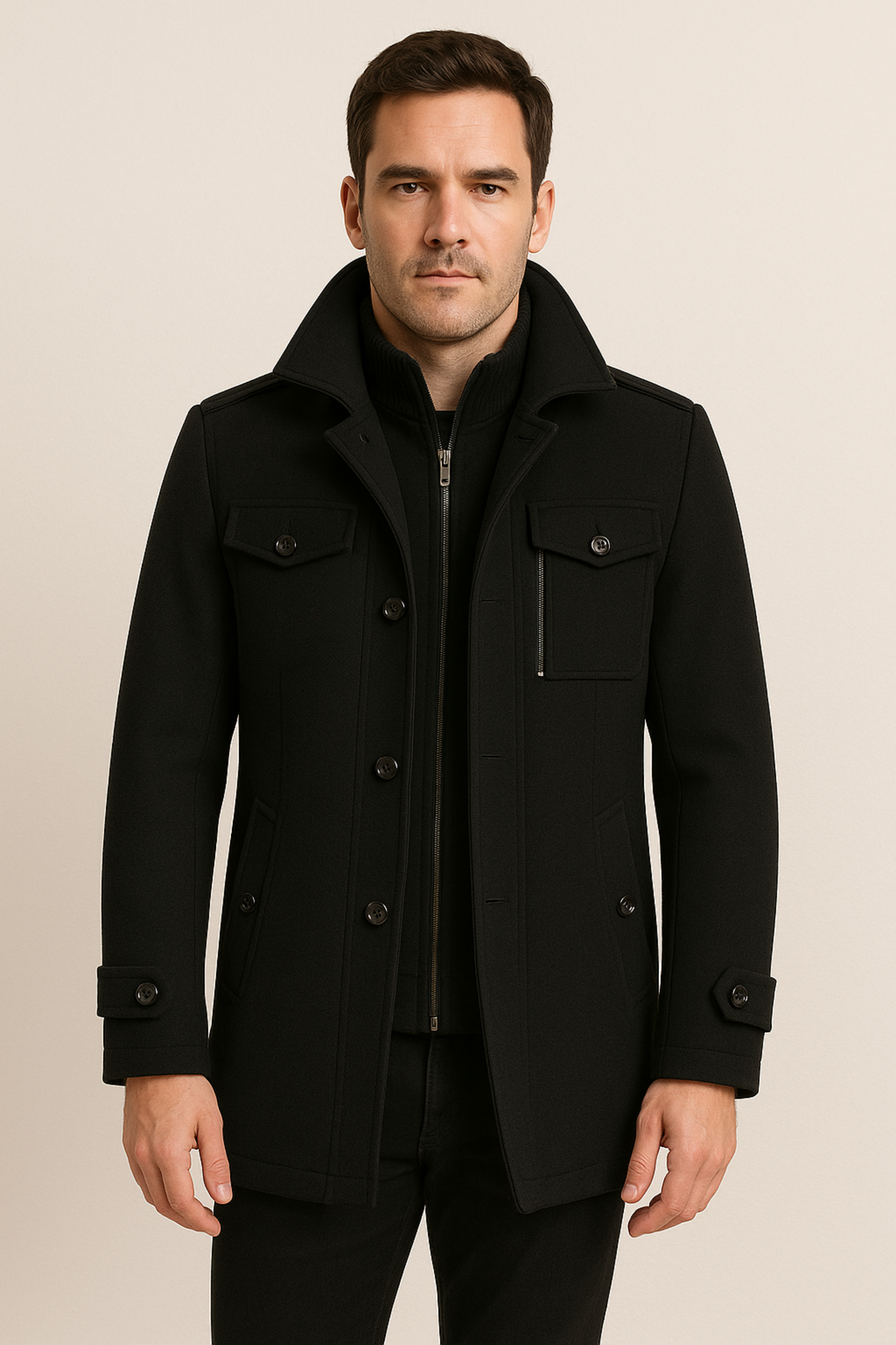 Herren Winterjacke Wolle Reißverschluss - IdealeKleiden