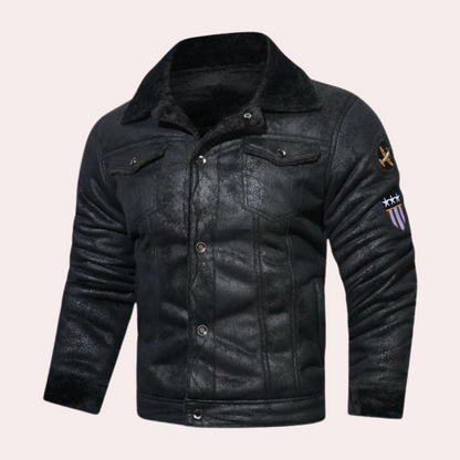 Blouson Homme en Cuir Doublure Polaire Chaude Style Aviateur