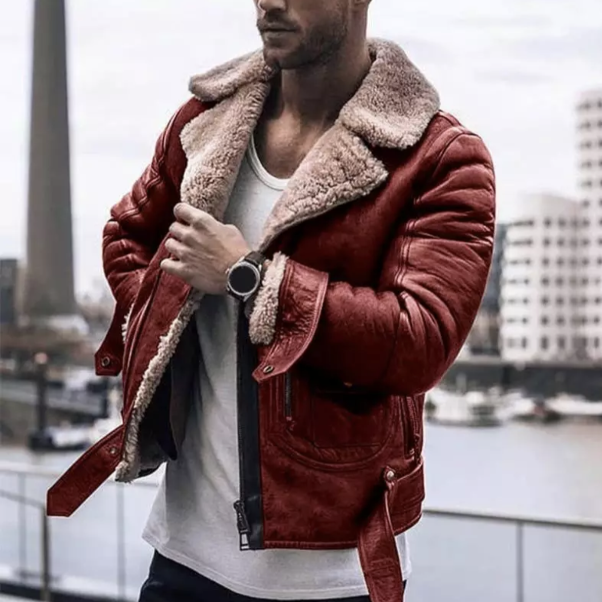 Blouson en cuir pour homme, style motard, hiver