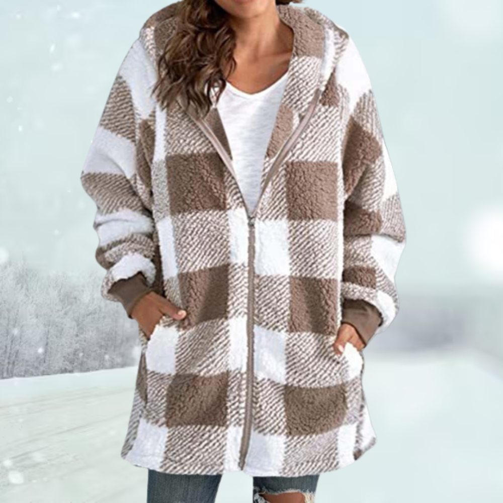 Blouson d'hiver à carreaux avec capuche