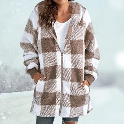 Blouson d'hiver à carreaux avec capuche