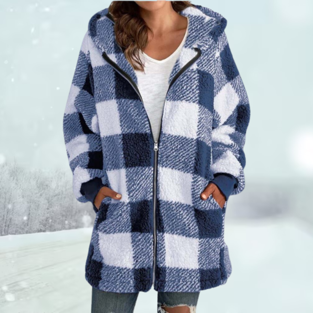 Blouson d'hiver à carreaux avec capuche