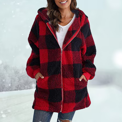 Blouson d'hiver à carreaux avec capuche