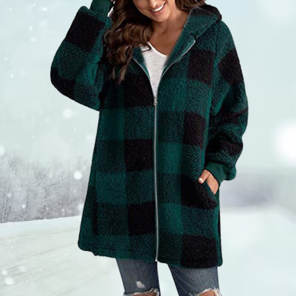 Blouson d'hiver à carreaux avec capuche