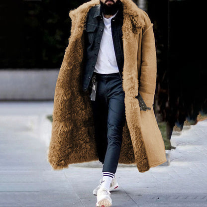 Manteau d'hiver long et chaud en fausse fourrure pour hommes