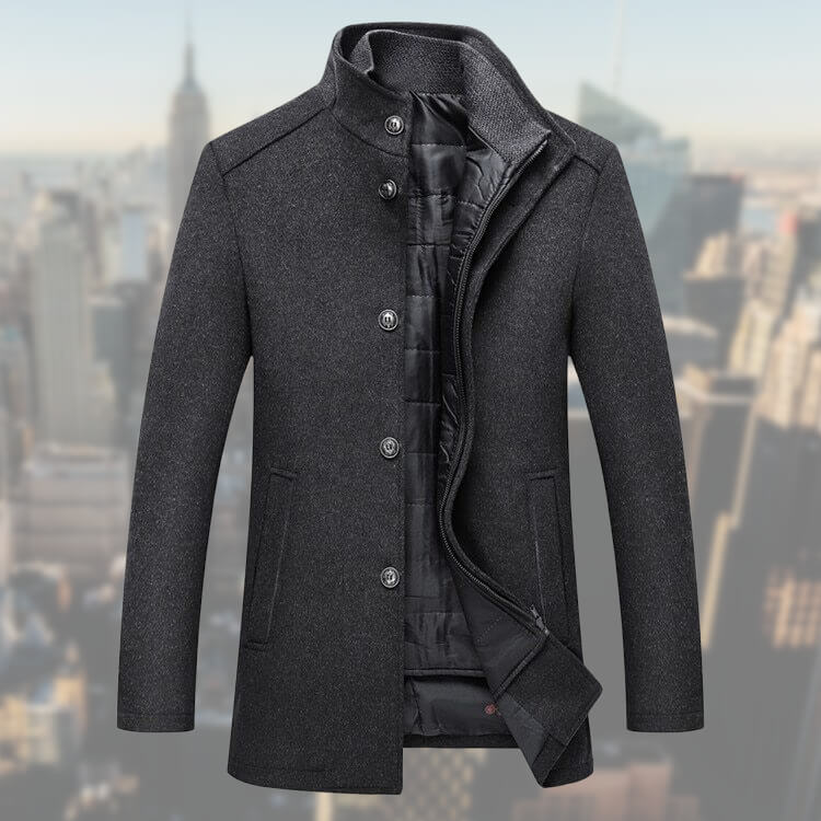Veste d'hiver chaude pour homme col montant en laine