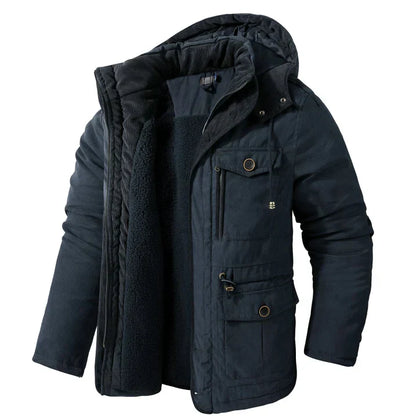 Herren Winterparka Fleece Kapuze Outdoorjacke - IdealeKleiden