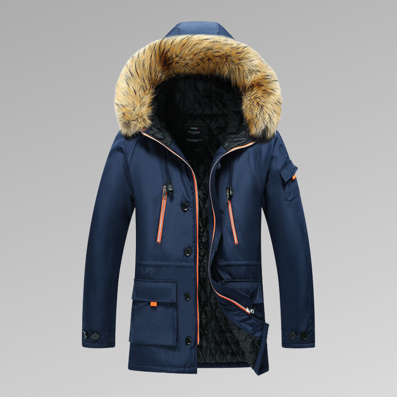 Parka d'hiver homme chaud isolé avec capuche en fourrure