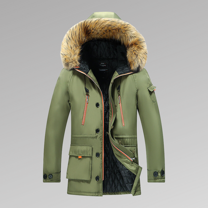 Parka d'hiver homme chaud isolé avec capuche en fourrure