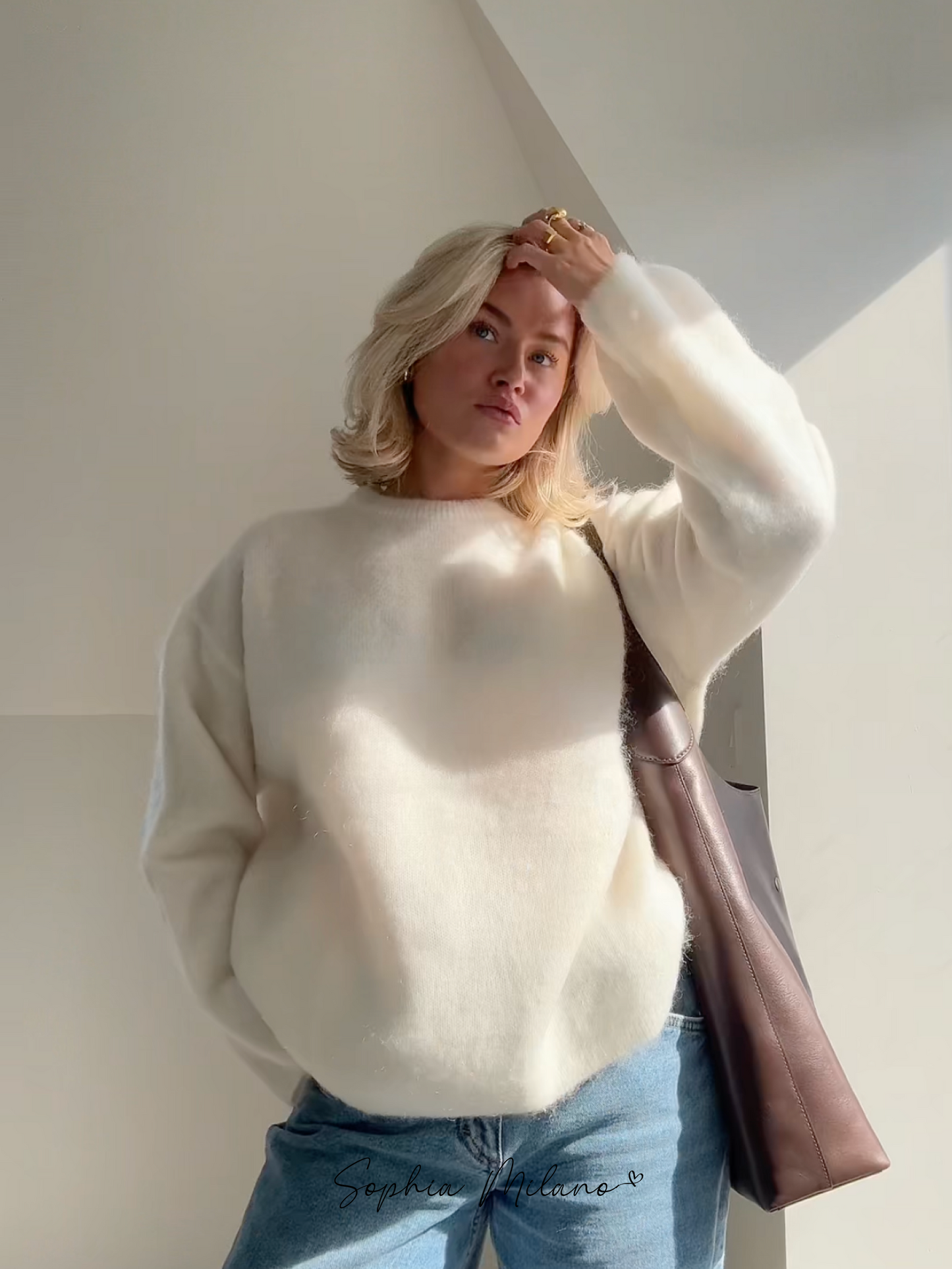 Pulls larges pour femmes, manches longues, col rond