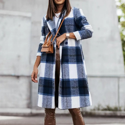 Manteau en laine tendance à carreaux pour femme