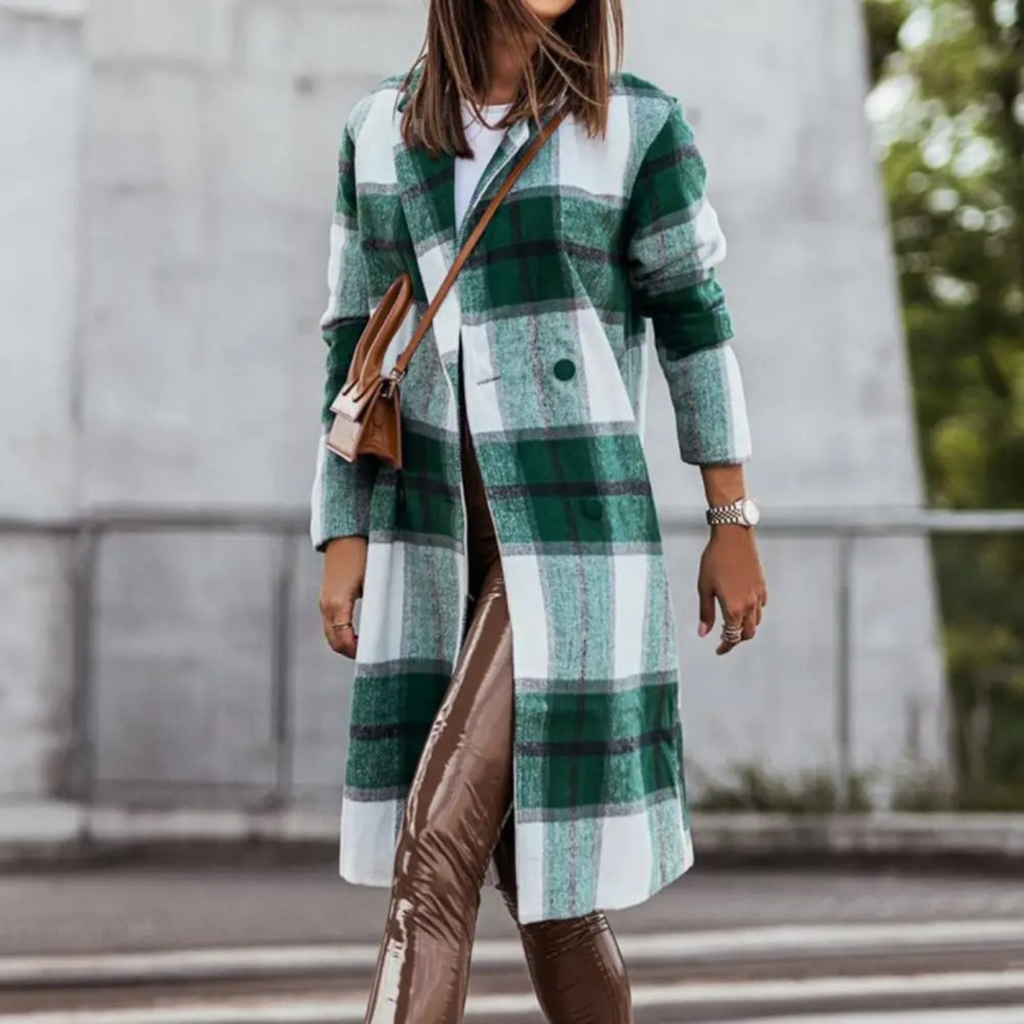 Manteau en laine tendance à carreaux pour femme