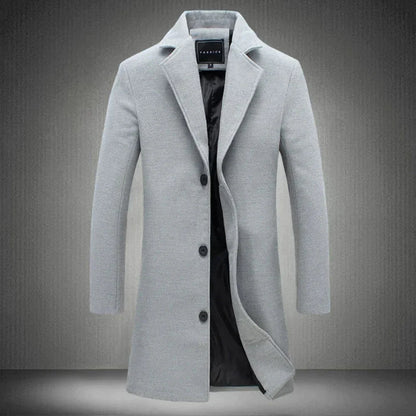 Manteau d'hiver homme simple boutonnage mi-long en laine