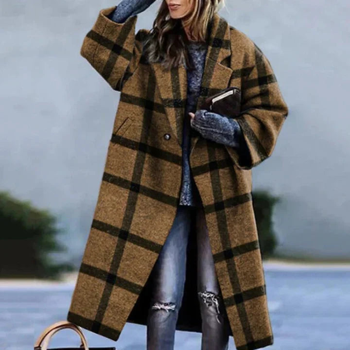 Manteau d'hiver long noir oversized en laine pour femme