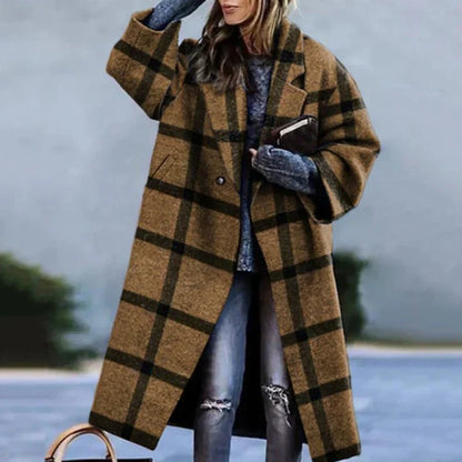 Manteau d'hiver long noir oversized en laine pour femme