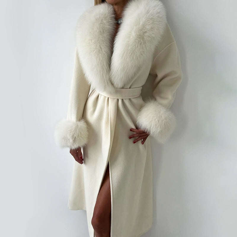 Damen Wintermantel Wollmix Elegant Mit Gürtel - IdealeKleiden