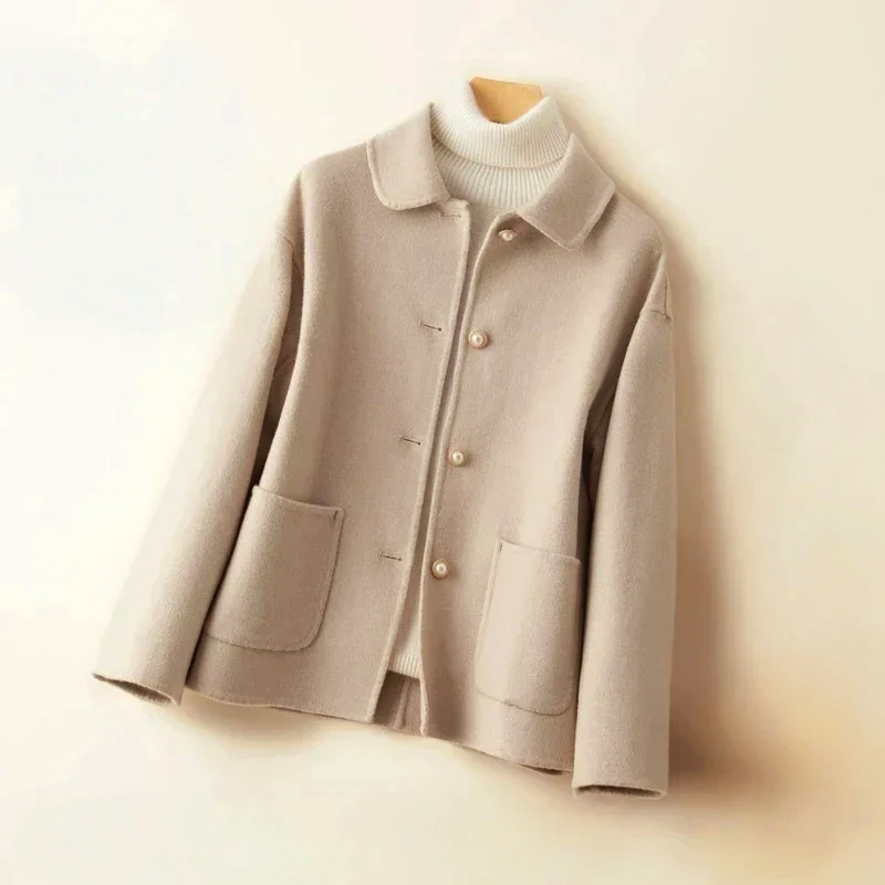 Manteau en laine stylé col rond femme