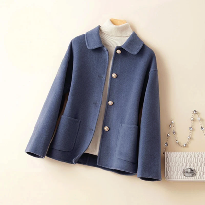 Manteau en laine stylé col rond femme