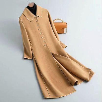 Élégant manteau en laine A-ligne long boutons