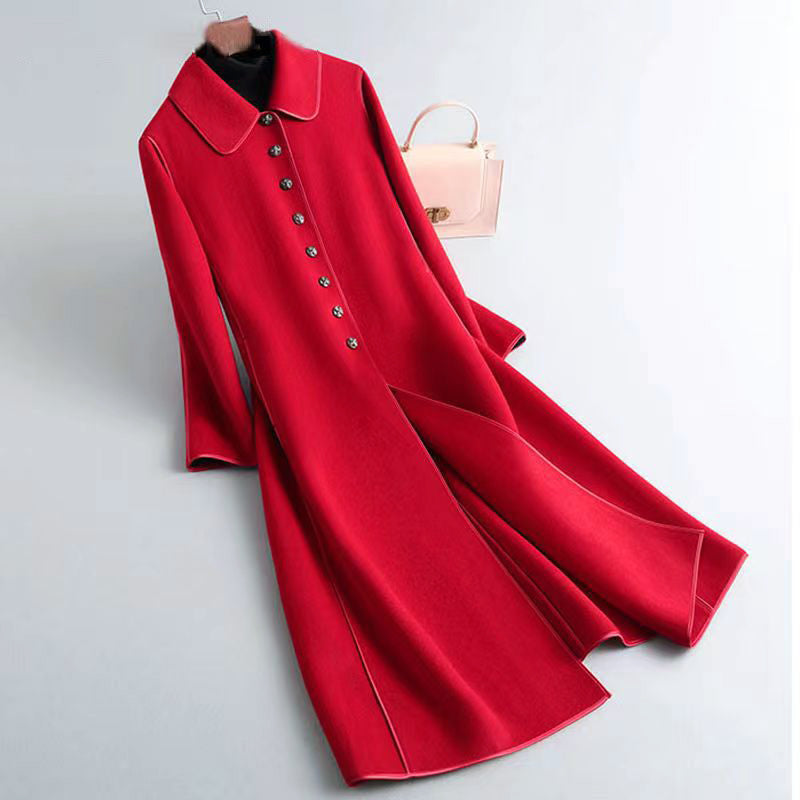 Élégant manteau en laine A-ligne long boutons