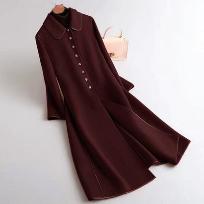 Élégant manteau en laine A-ligne long boutons