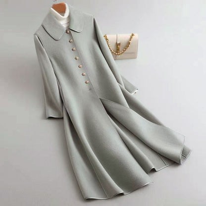 Élégant manteau en laine A-ligne long boutons