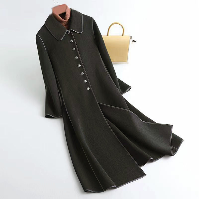 Élégant manteau en laine A-ligne long boutons