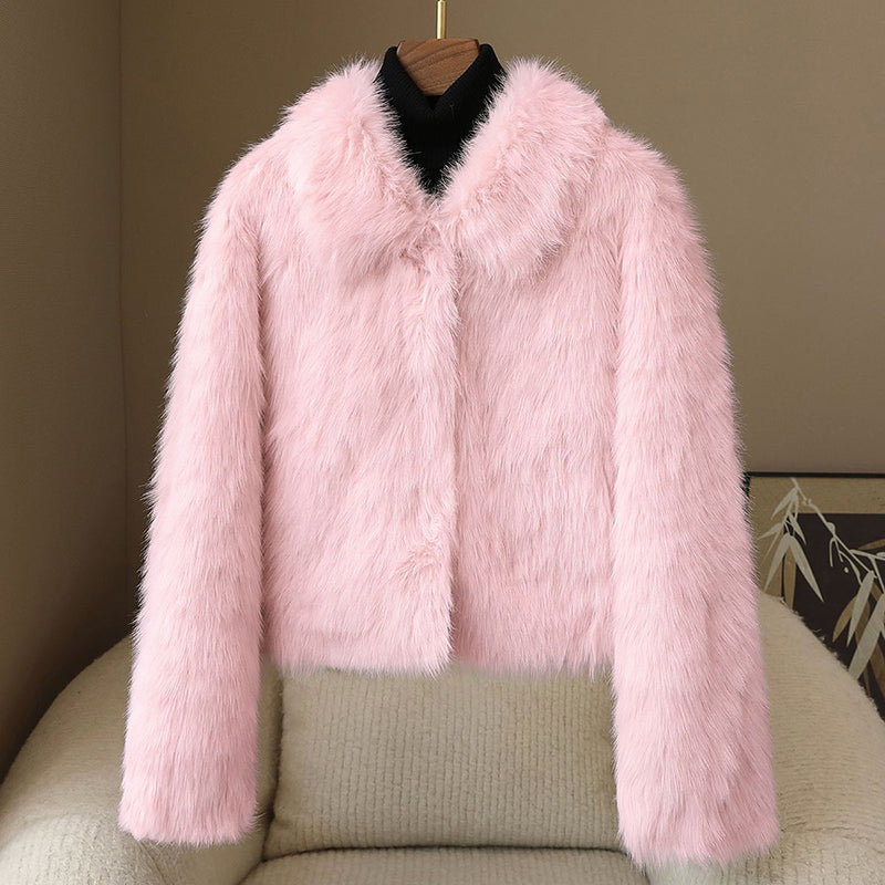 Veste courte élégante bordée de fourrure, boutons