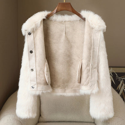 Stylische Kurzjacke Pelzverbrämung Knöpfe - IdealeKleiden