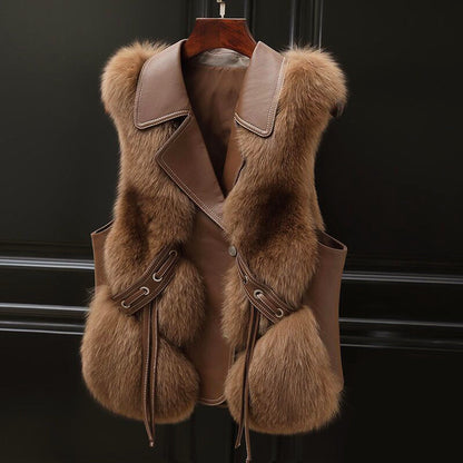 Gilet Femme Fausse Fourrure Élégant Cintrée