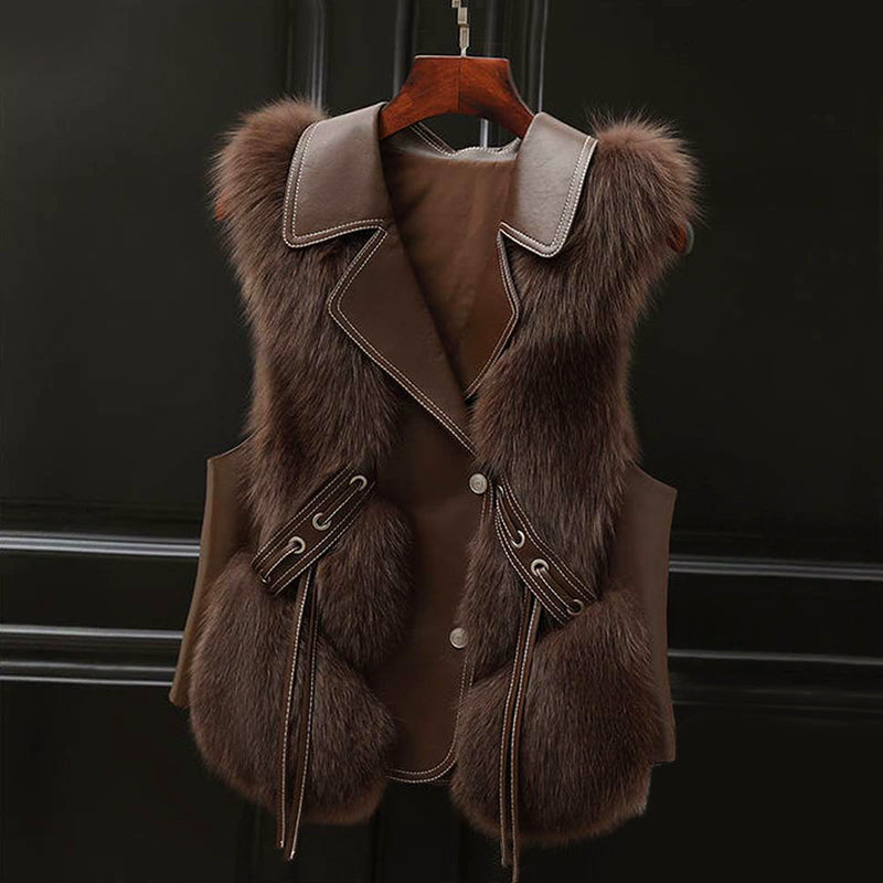 Gilet Femme Fausse Fourrure Élégant Cintrée
