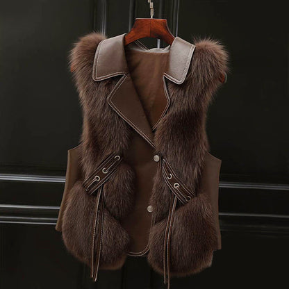 Gilet Femme Fausse Fourrure Élégant Cintrée