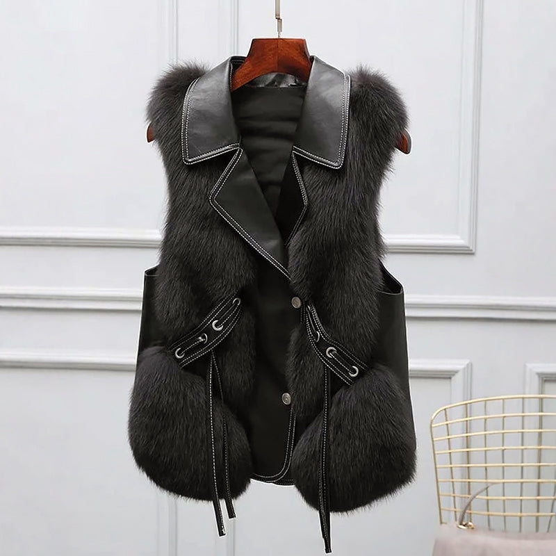 Gilet Femme Fausse Fourrure Élégant Cintrée